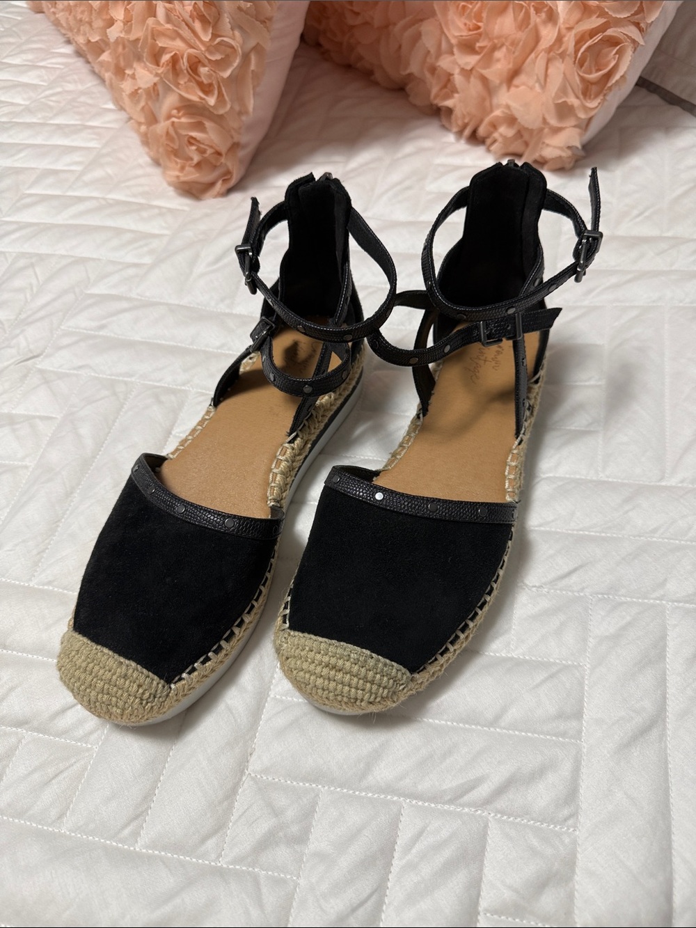 Crown Vintage Black Espadrille Ankle-Strap Flats
